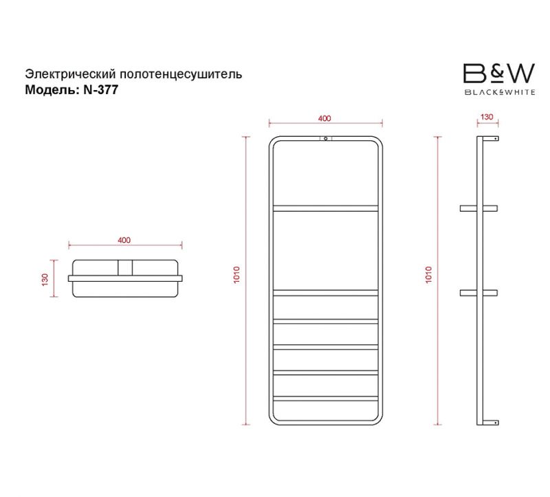 Полотенцесушитель Black & White N-337В Matt Black 101х40 см фото 4