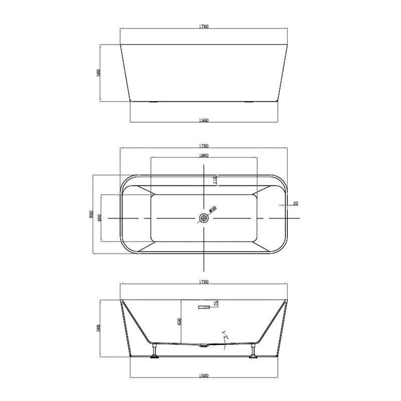 Ванна отдельностоящая, акриловая Vincea VBT-401-170MW, 170х80 фото 5