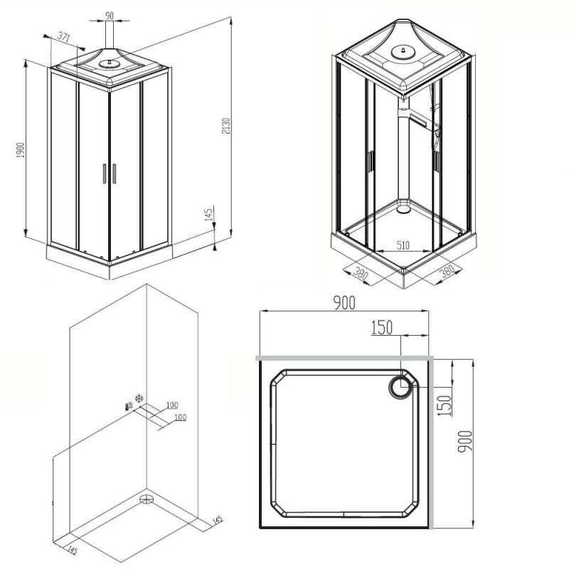 Душевая кабина AM.PM Gem Square W90C-403-090MT 90х90 см, матовый хром