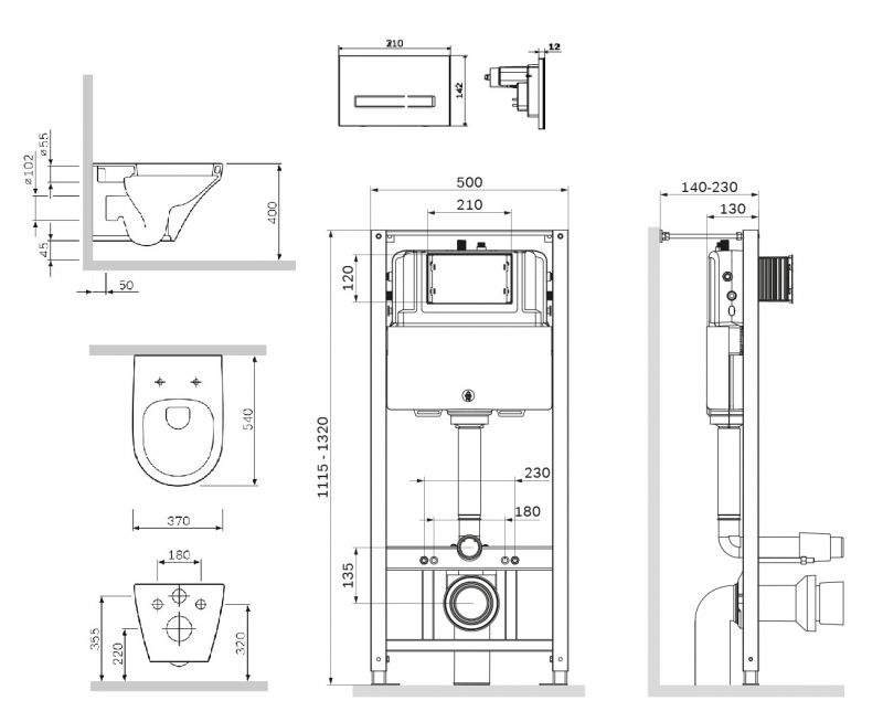 Унитаз AM.PM Inspire IS450A38.501700 с инсталляцией и черной клавишей смыва