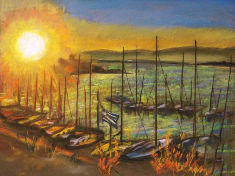 Картина "Яхты на закате" Елена Рипа