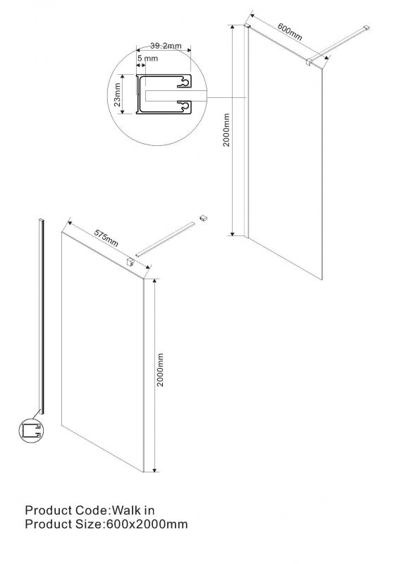 Душевая перегородка Vincea Walk-In VSW-1H600CLGM 60 см