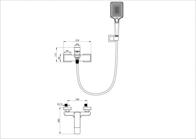 Смеситель для ванны WONZON & WOGHAND WW-88639003A-CR с душевым гарнитуром, Хром фото 2