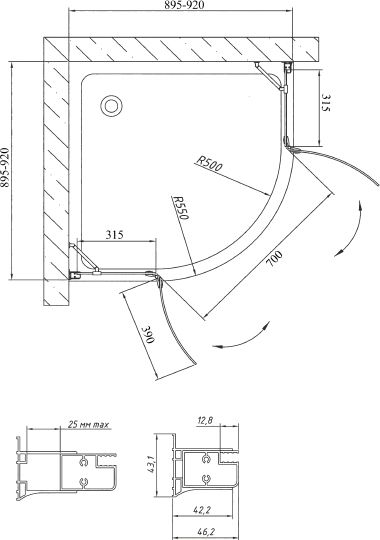 Душевой уголок Vegas Glass AFS 90 05 01