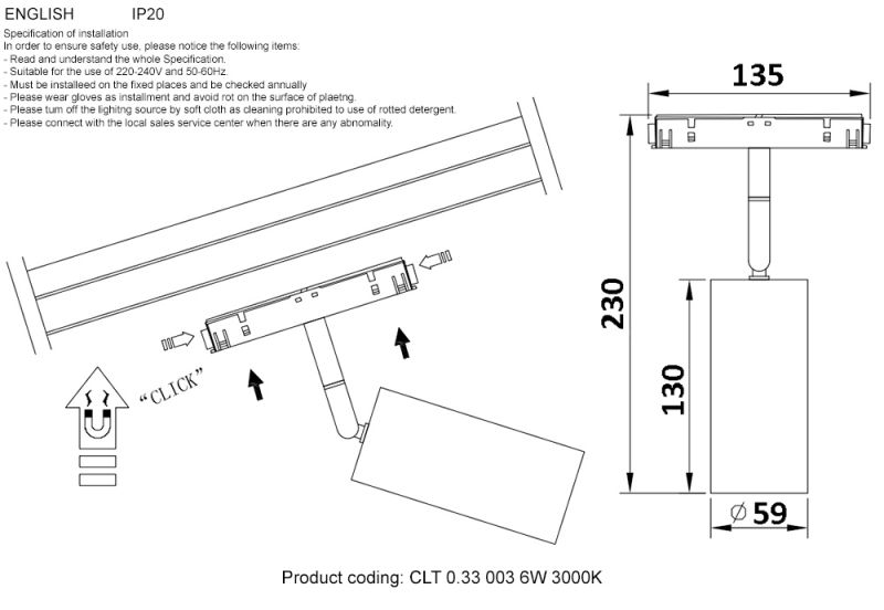 Светильник трековый магнитный Crystal Lux CLT 0.33 003 12W BL 3000K