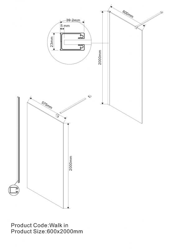 Душевая перегородка Vincea Walk-In VSW-1H600CLB 60x200 см, профиль черный, стекло прозрачное фото 3