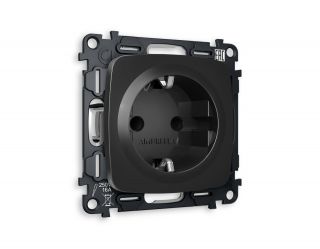 Комплект механизма электрической розетки Ambrella Volt OMEGA Черный матовый с заземлением и шторками 2P+E 16A-250V QUANT MO807010