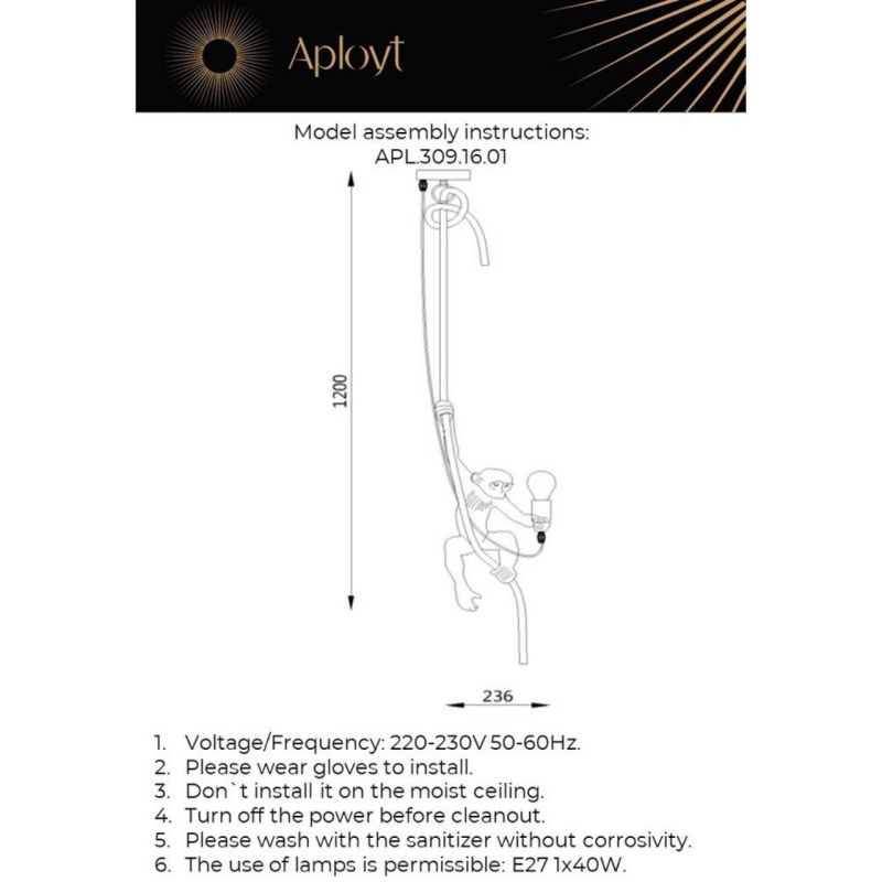 Светильник подвесной Aployt Magali E27 40W APL.309.16.01 фото 8