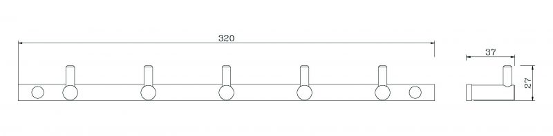 Планка настенная узкая 5 крючков Rush Bianki BI76252