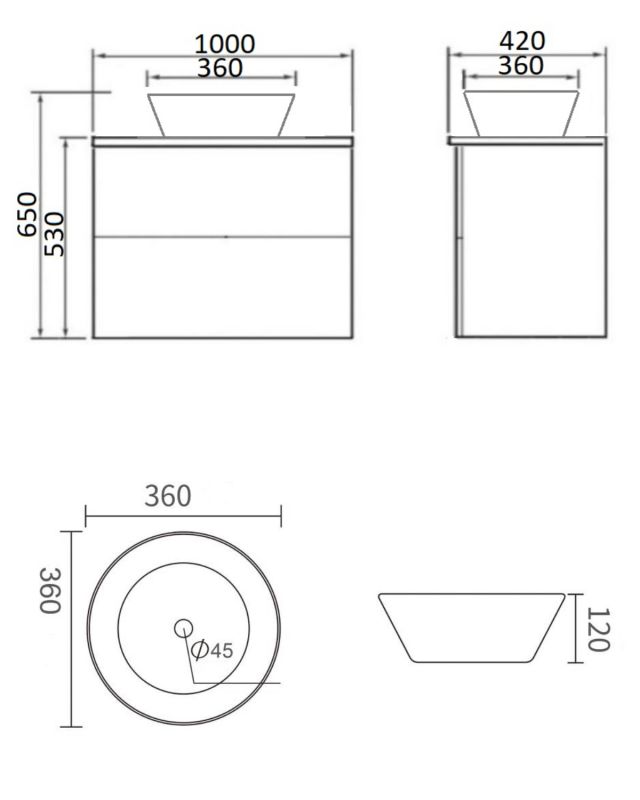 Тумба с раковиной Orange Otto Ot-100TuGLASS+B08-360W 65х100 см фото 3