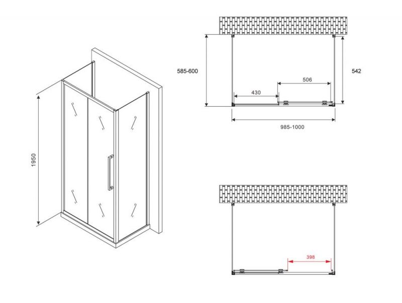 Душевой уголок ABBER Schwarzer Diamant AG30100MH-S60M-S60M, 100x60 см фото 5