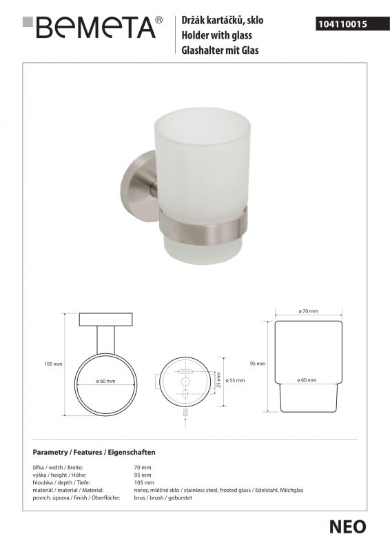 Стаканчик с держателем Bemeta NEO 104110015 фото 2