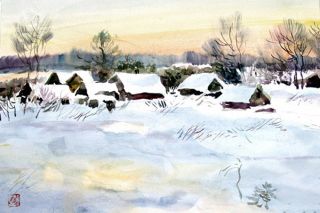 Картина "В снегах утонула деревня.. Селигер, 99" Юрий Чистяков