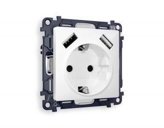 Комплект механизма электрической розетки Ambrella Volt ALFA Белый глянец 2USB A+A 18W (быстрая зарядка) с/з (AP1090, VM155) MA109010