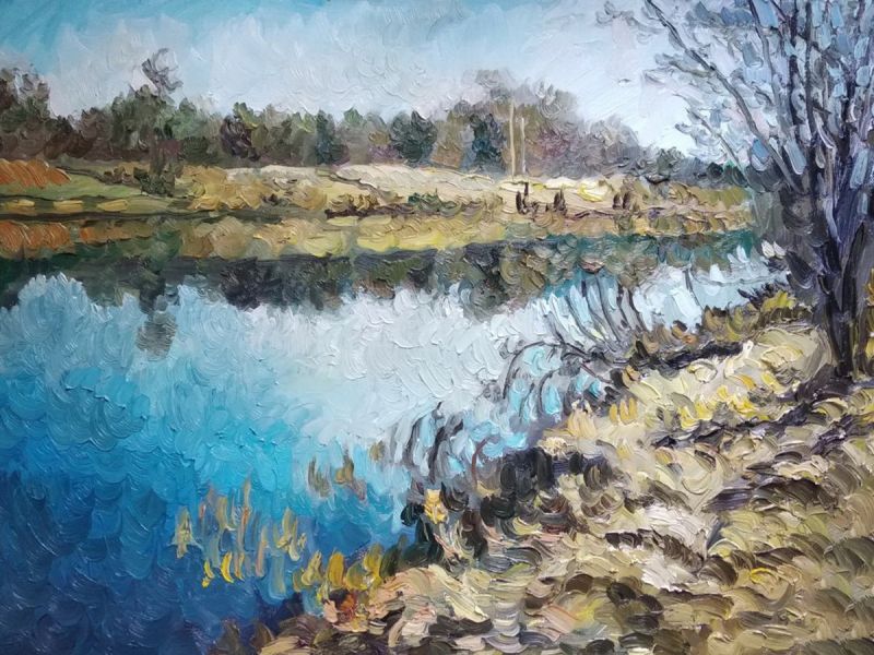 Картина "Пасхальный пейзаж на реке" Ягужинская Анна