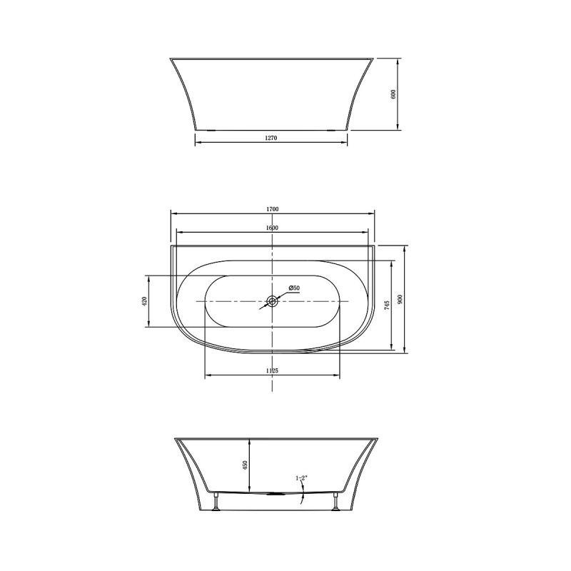 Акриловая ванна Vincea VBT-423-1700 170х90 см.