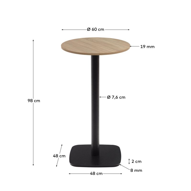 Высокий круглый стол La Forma (ex Julia Grup) Dina BD-2859754 из меламина с натуральной отделкой и черной металлической ножкой Ø60x96