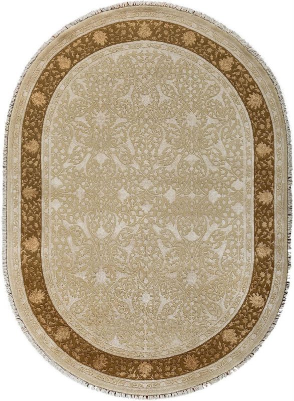 Индийский ковер из шерсти и арт-шёлка Carpet «KING OF AGRA» RO8-CRE-GLD(Oval) 71 x 134 см фото 1
