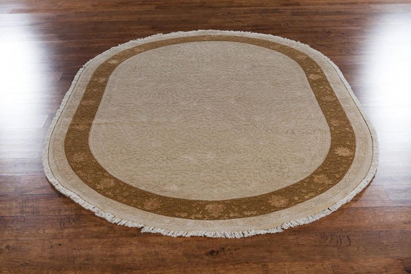 Индийский ковер из шерсти и арт-шёлка Carpet «KING OF AGRA» RO8-CRE-GLD(Oval) 71 x 134 см фото 2