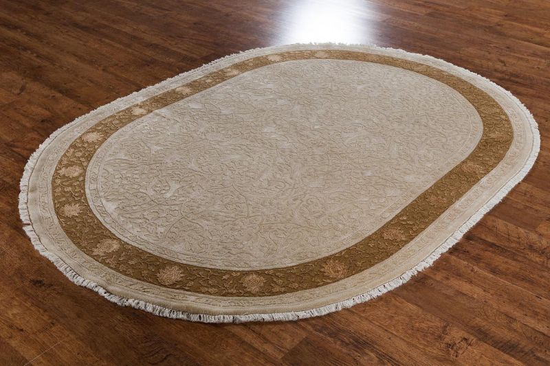 Индийский ковер из шерсти и арт-шёлка Carpet «KING OF AGRA» RO8-CRE-GLD(Oval) 71 x 134 см фото 3