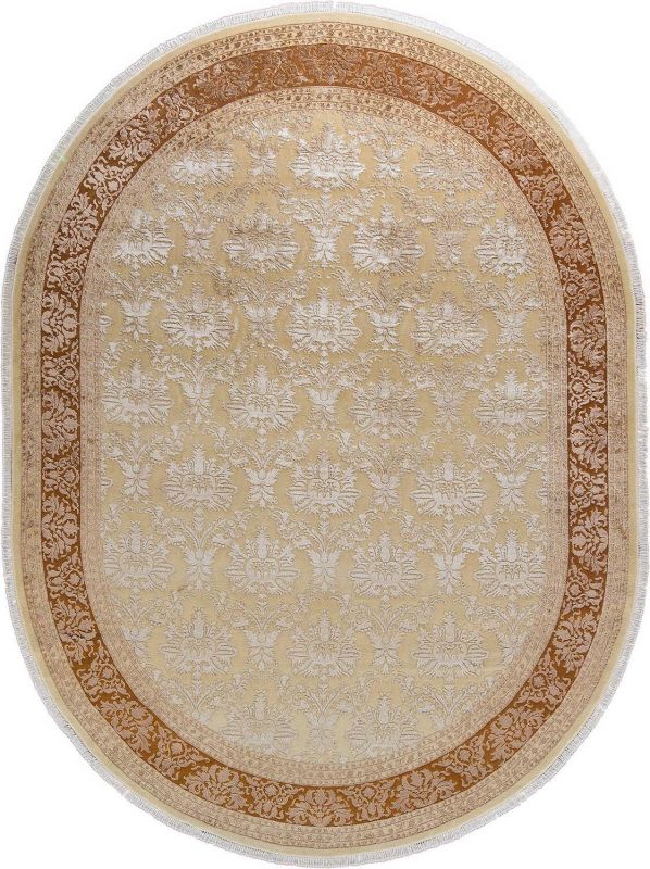 Индийский ковер из шерсти и арт-шёлка Carpet «KING OF AGRA» NO54-CRE-GLD14976(Oval) 70 x 137 см фото 1