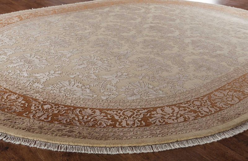 Индийский ковер из шерсти и арт-шёлка Carpet «KING OF AGRA» NO54-CRE-GLD14976(Oval) 70 x 137 см фото 3