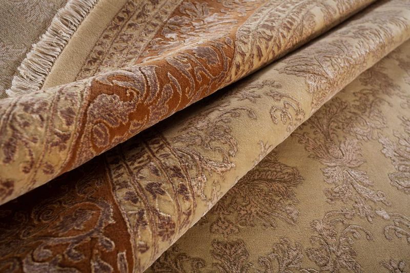 Индийский ковер из шерсти и арт-шёлка Carpet «KING OF AGRA» NO54-CRE-GLD14976(Oval) 70 x 137 см фото 6