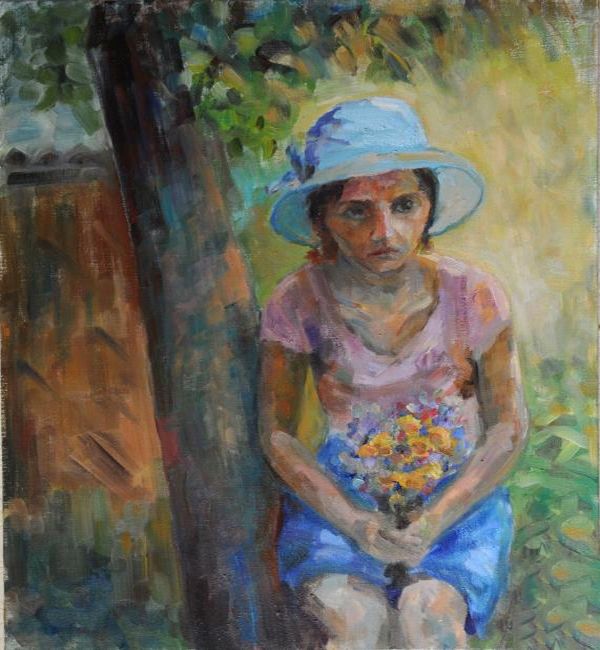Картина "Девушка в голубой шляпе" Явишева Татьяна