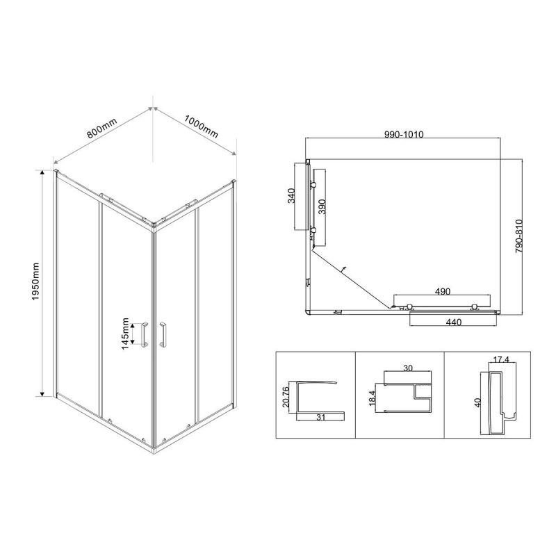 Душевой уголок Vincea City VSS-5CT8010MT 100x80 см, профиль хром, стекло рифленое фото 3