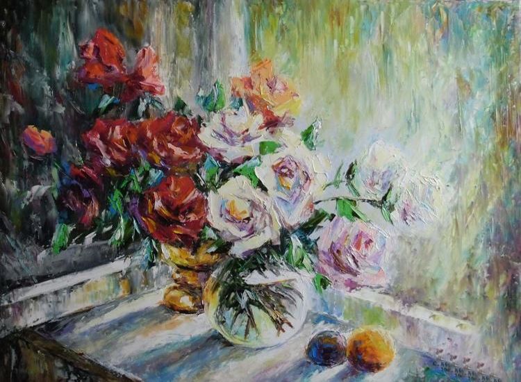 Картина "Белые и алые розы" Светлана Круглова