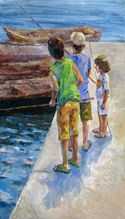 Картина "Юные рыбаки" Антон Колоколов