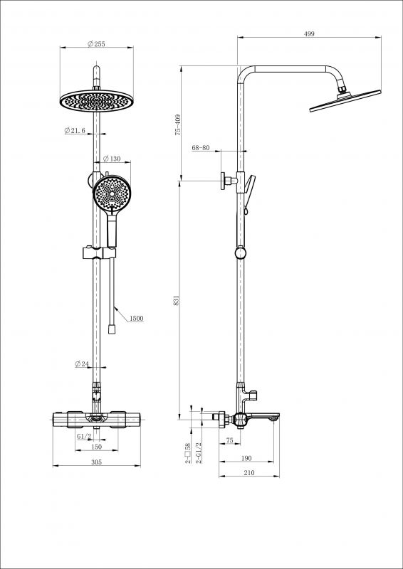 Душевая стойка с термостатом WONZON & WOGHAND WW-C3011-A-CR Хром фото 2
