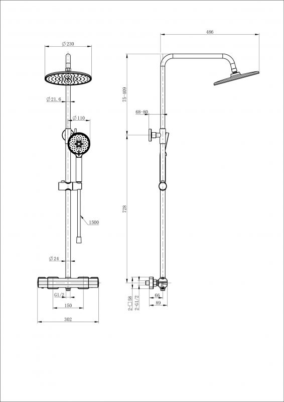 Душевая стойка с термостатом WONZON & WOGHAND WW-B3051-A-MB Черный фото 2