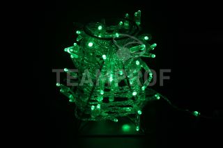 Светодиодная гирлянда-нить Teamprof 10м, 24В, флэш, зелёный провод, зелёная TPF-S10CF-24V-CG/G