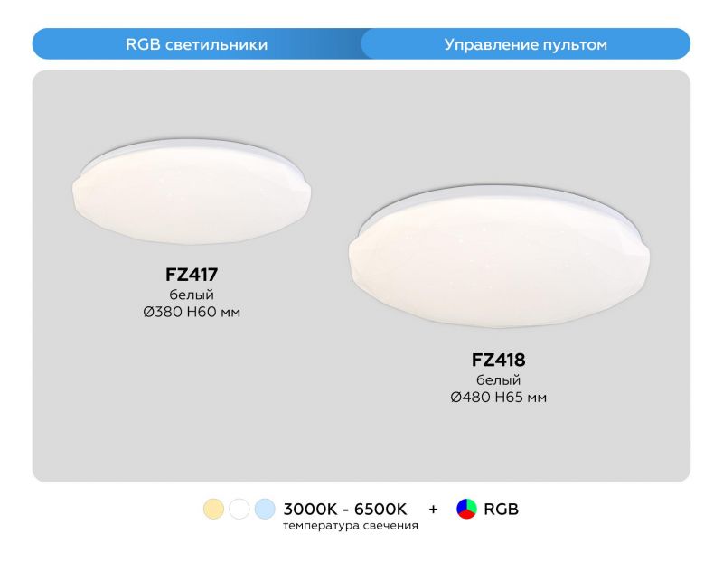 Светодиодный светильник RGB с пультом управления Ambrella FZ IP20 LED 3000-6500+RGB(теплый, белый, холодный) 66W FZ418 фото 6