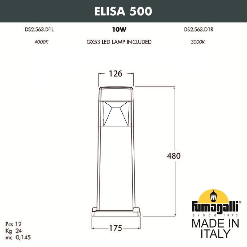 Ландшафтный фонарь Fumagalli ELISA черный, прозрачный DS2.563.000.AXD1L