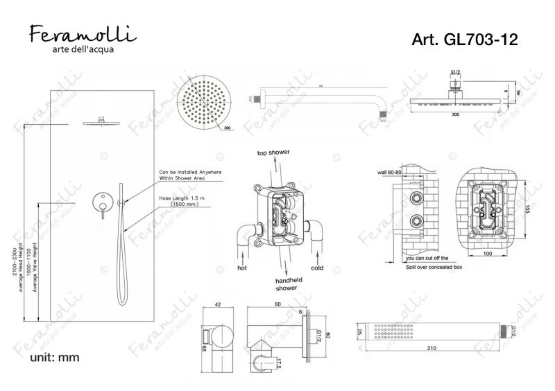 Душевой комплект Feramolli Ele GL703-12 (30см.), золото фото 3