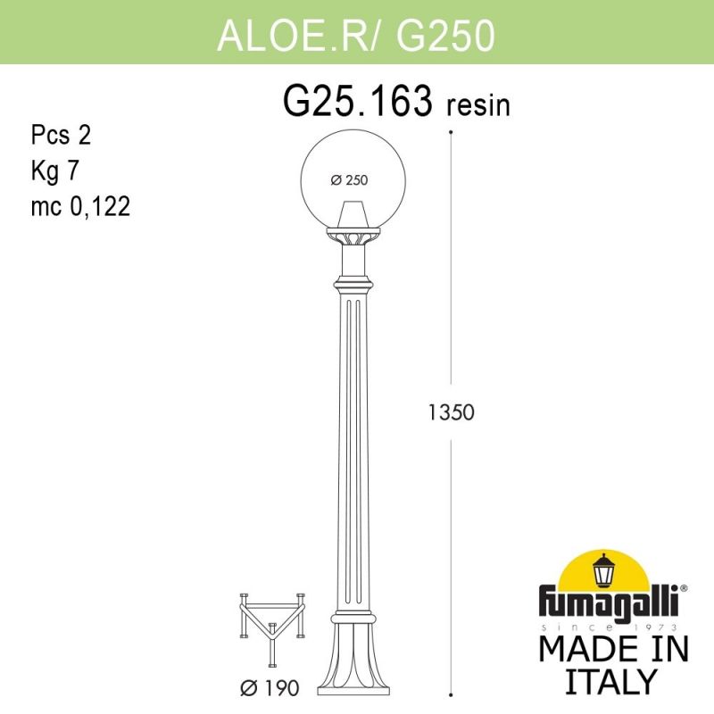 Садовый светильник-столбик Fumagalli GLOBE 250 черный, прозрачный G25.163.000.AXF1R
