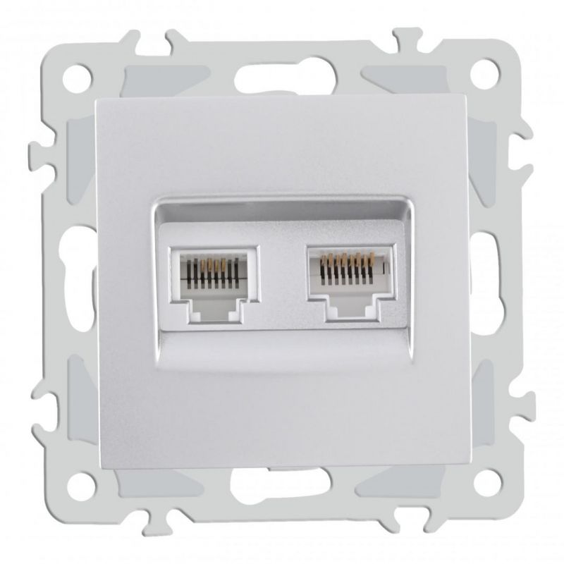 Розетка телефонная RJ11 + компьютерная RJ45 206.44-1.silver Arte Milano