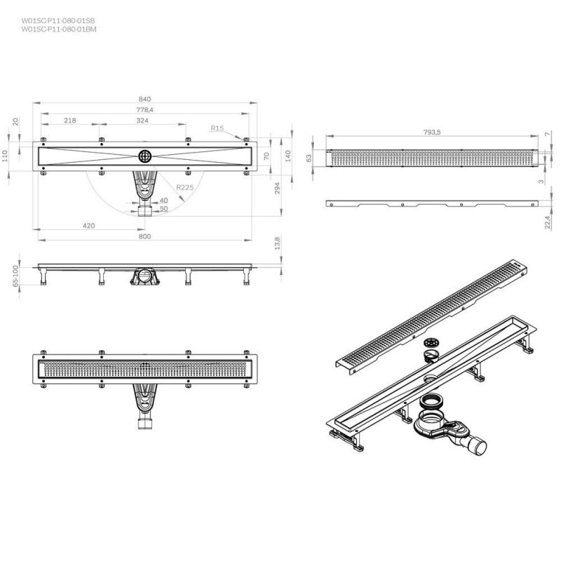 Душевой лоток AM.PM MasterFlow W01SC-P11-080-01SB сталь