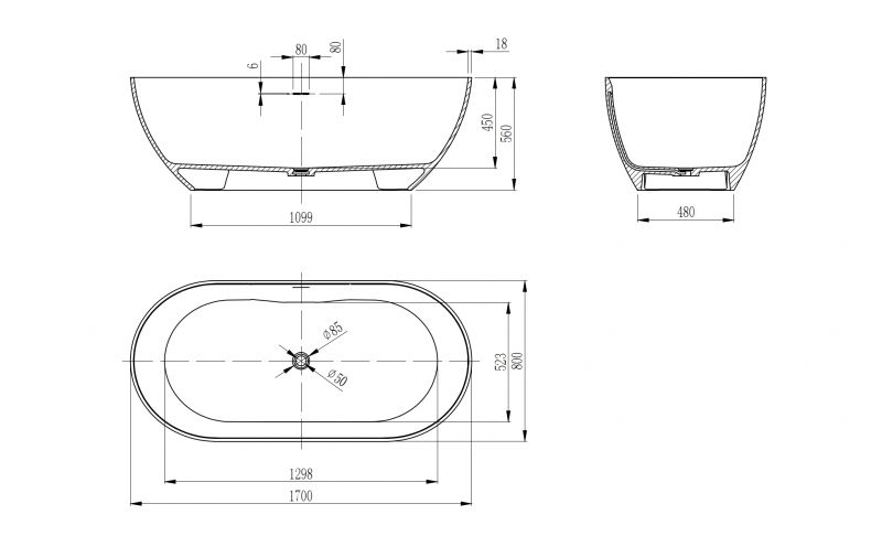 Ванна отдельностоящая из искусственного камня Vincea VBT-4S04MW 170x80 фото 8