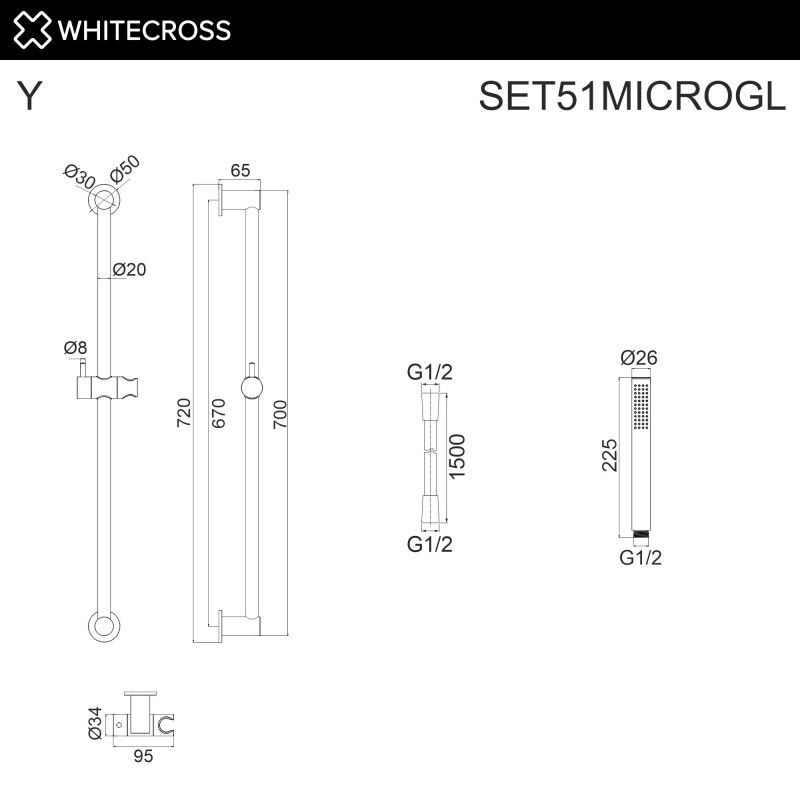 Душевой гарнитур на штанге WHITECROSS SET51MICROGL золото фото 2