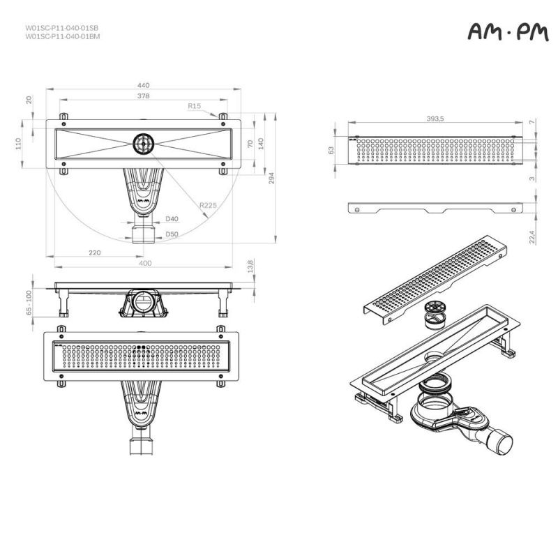 Душевой лоток AM.PM MasterFlow W01SC-P11-040-01SB сталь