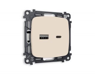 Комплект механизма розетки Ambrella Volt OMEGA Бежевый матовый 2USB A+C 20W (быстрая зарядка) (OP3310, VM177) MO331010