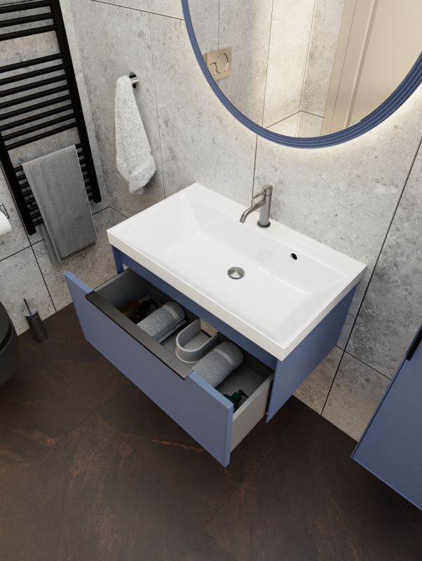 Тумба под раковину подвесная La Fenice SIMPLA Blu Grigio FNC-01-SIM-BG-60 60 см, синяя фото 6