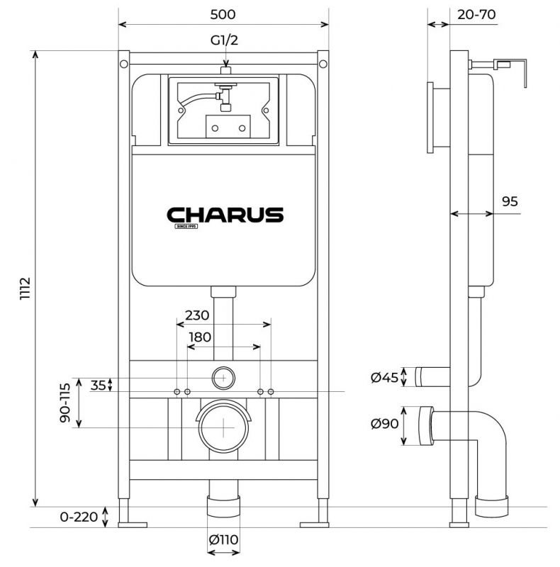 Инсталляция для подвесного унитаза Charus Torre Bianco cc.300.80.01 механика