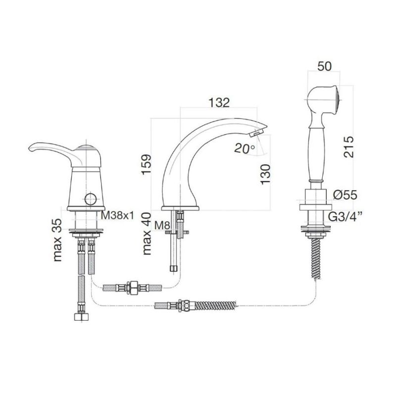 Смеситель на борт ванны Webert Aurora AU850701017/золото