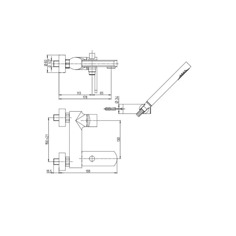 Смеситель для ванны с аксессуаром Paini Ovo 86CR1052SKM