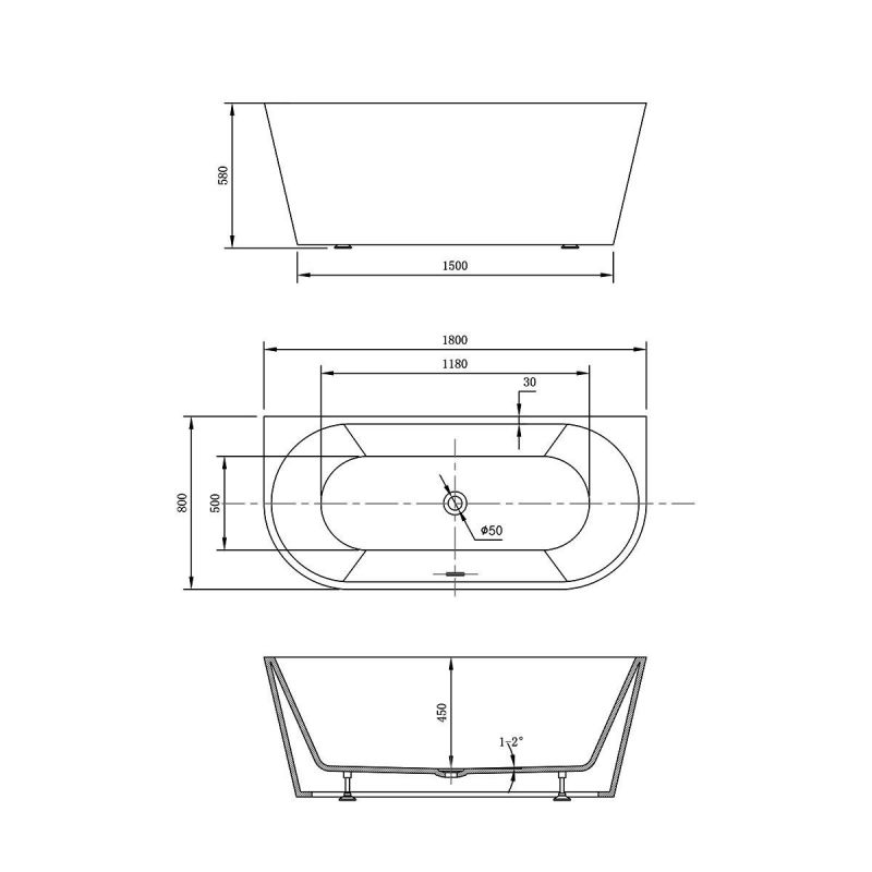 Ванна отдельностоящая акриловая Vincea VBT-421-1800 фото 3