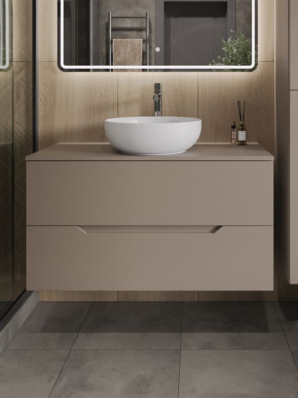 Подвесная тумба с раковиной Orange Line Li-100TuLMDF+B07-420W, 100 см, латте/белая фото 3
